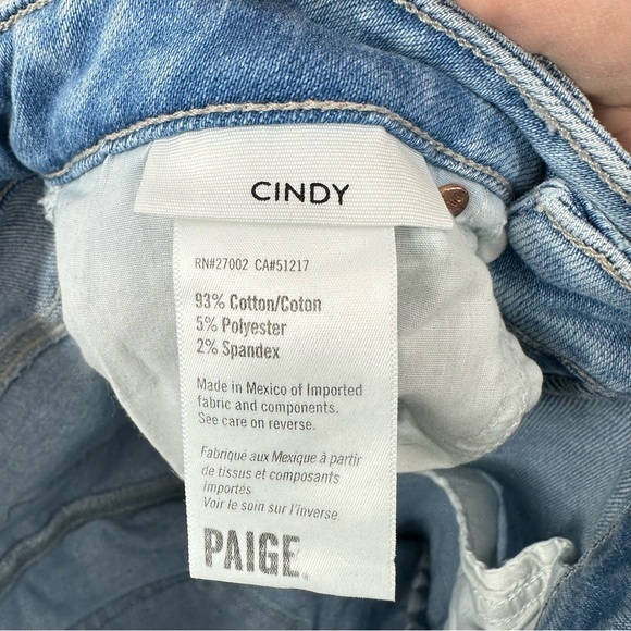 Paige Women's Size 26 Denim Jeans Cindy Raw Hem Light‎ Wash High Rise Classic - Picture 8 of 8